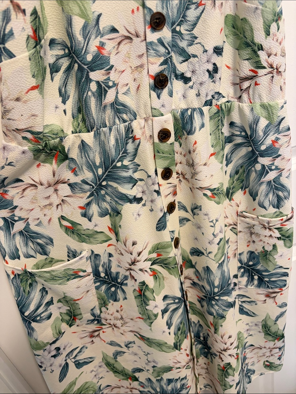 Papillon Blanc - White Floral Button-Front Midi Dress - Picture 3 of 4
